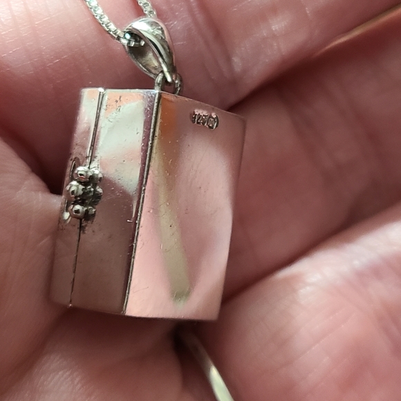 Vintage 925 real diamonds box couple & child necklace 80's photo Locket chain - Picture 6 of 16